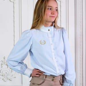 Joline - Børn, Langærmet, Ridebluse, M. Flæser/ Stribet- Baby Blue - 104-110 / Baby Blue